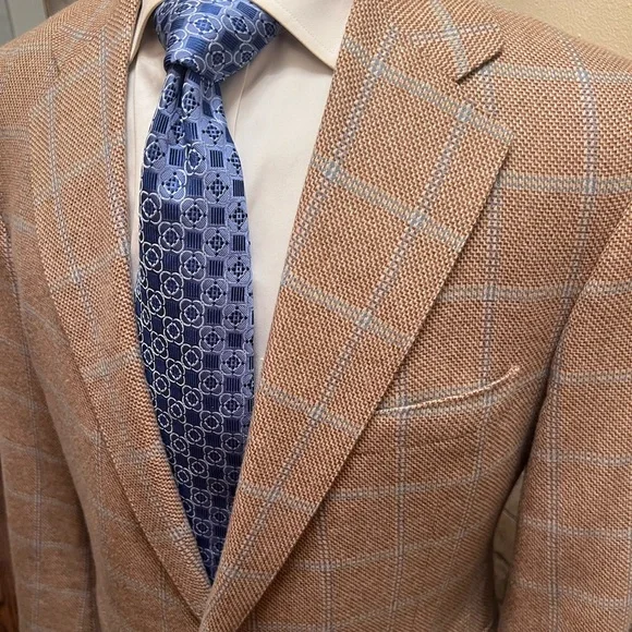 Custom Bespoke 100% Cashmere Windowpane Sport Coat Blazer Jacket Tan Men 42S - Picture 2 of 15